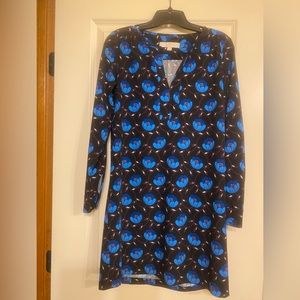 Loft LS blue floral shift dress XS